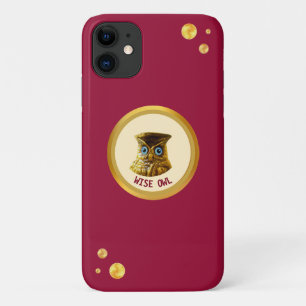 Capa Para iPhone 11 Ouro-coruja e ouro-confetti em vermelho burgundy