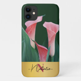 Capa Para iPhone 11 Ouro de luxo Monograma real flores silvestres verd