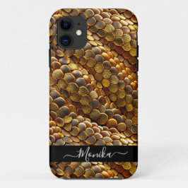Capa Para iPhone 11 ouro de pele de cobra e brilho