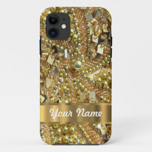 Capa Para iPhone 11 Ouro elegante que bling