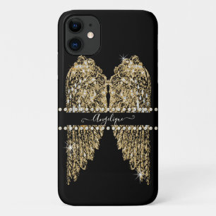Capa Para iPhone 11 Ouro em Diamond Jewel Angel Wings Bling