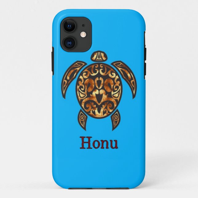 Capa Para iPhone 11 Ouro Tribal Hawaiian Sea Turtle Case-Mate iPhone (Verso)