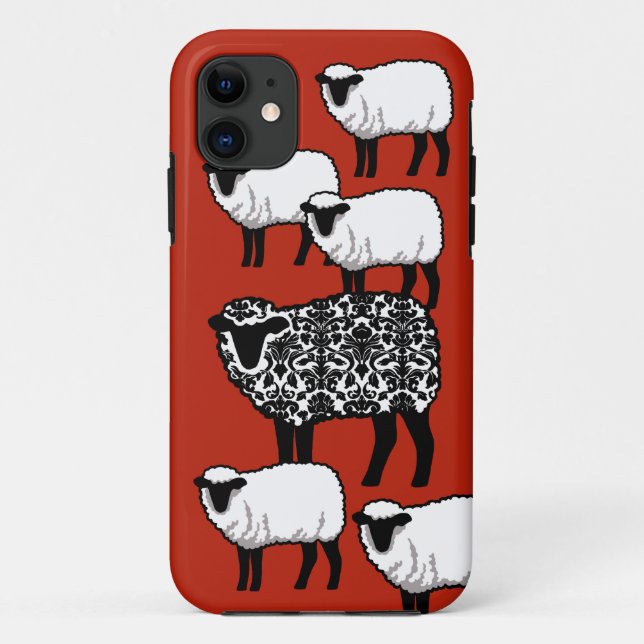 Capa Para iPhone 11 Ovelhas de Damasco Preto em Vermelho (Verso)