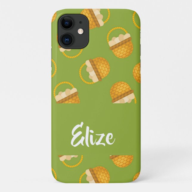Capa Para iPhone 11 Ovos em cesto castanho em verde (Verso)