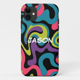 Capa Para iPhone 11 Padrão Abstrato de Neon Personalizado — Design Ret