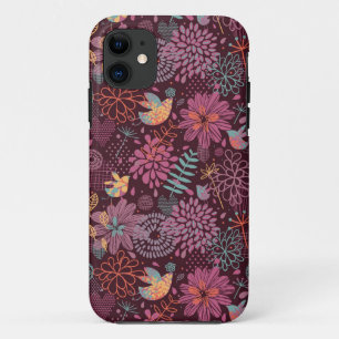 Capa Para iPhone 11 padrão Abstrato floral com aves