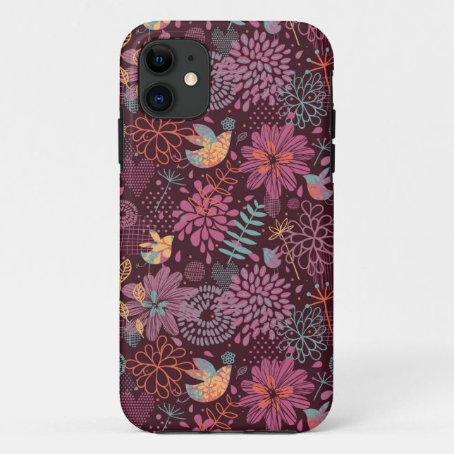 Capa Para iPhone 11 padrão Abstrato floral com aves (Verso)