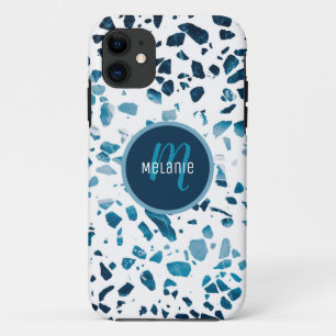 Capa Para iPhone 11 Padrão Abstrato Terrazzo azul-mosaico personaliza