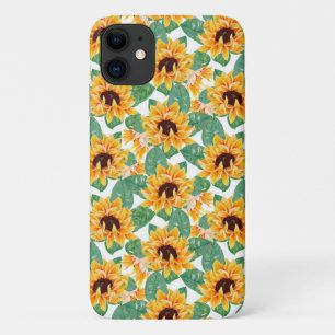 Capa Para iPhone 11 Padrão Amarelo e Verde bonito dos Girassóis