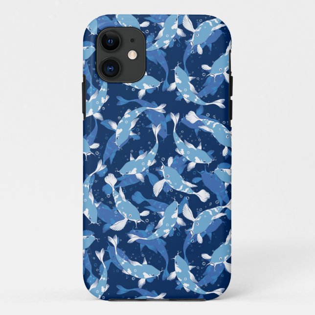 Capa Para iPhone 11 Padrão Aquático Azul - Peixe Koi (Verso)