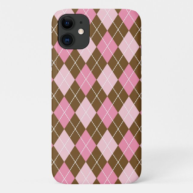 Capa Para iPhone 11 Padrão Argyle, Padrão Rhombus, Argyle Rosa (Verso)