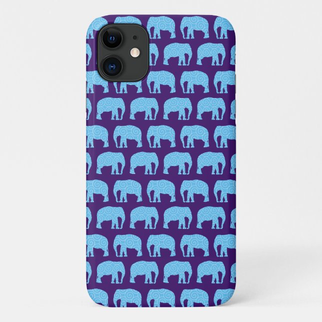 Capa Para iPhone 11 Padrão Azul Roxo do Elefante do Hipster (Verso)