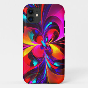 Capa Para iPhone 11 Padrão Azul Vermelho Abstrato Floral Moderno #07
