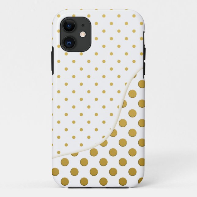 Capa Para iPhone 11 Padrão Bolinhas em Dourado e Branco (Verso)