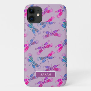Capa Para iPhone 11 Padrão bonito do Dragonfly Azul Duas Toneladas