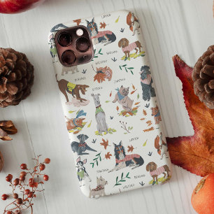 Capa Para iPhone 11 Padrão botânico canino branco e preto moderno