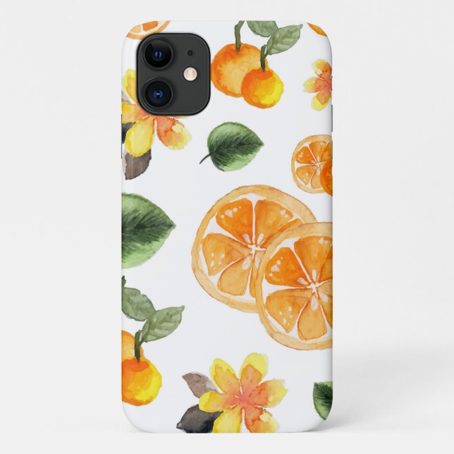 Capa Para iPhone 11 Padrão Botânico do Citro Laranja bonito (Verso)