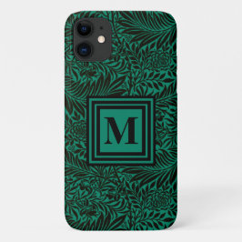 Capa Para iPhone 11 Padrão Botânico Emerald Green Monograma