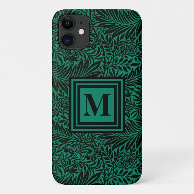 Capa Para iPhone 11 Padrão Botânico Emerald Green Monograma (Verso)