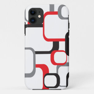 Capa Para iPhone 11 Padrão Branco da Cinza Negra Vermelha dos Quadrado