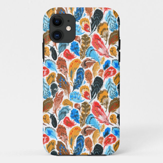 Capa Para iPhone 11 Padrão brilhante com penas de aves (Verso)