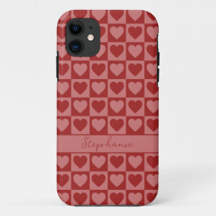 Capa Para iPhone 11 Padrão cardíaco moderno retrorado vermelho e rosa