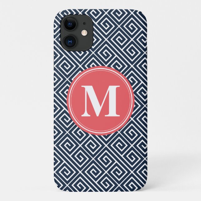 Capa Para iPhone 11 Padrão-chave grego marinho Melancia Monograma (Verso)