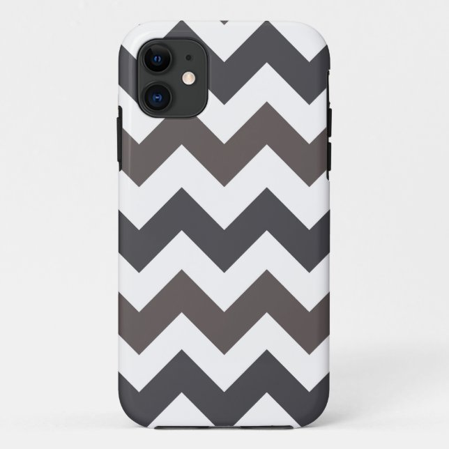 Capa Para iPhone 11 Padrão Chevron Zigzap Branco e Cinza (Verso)