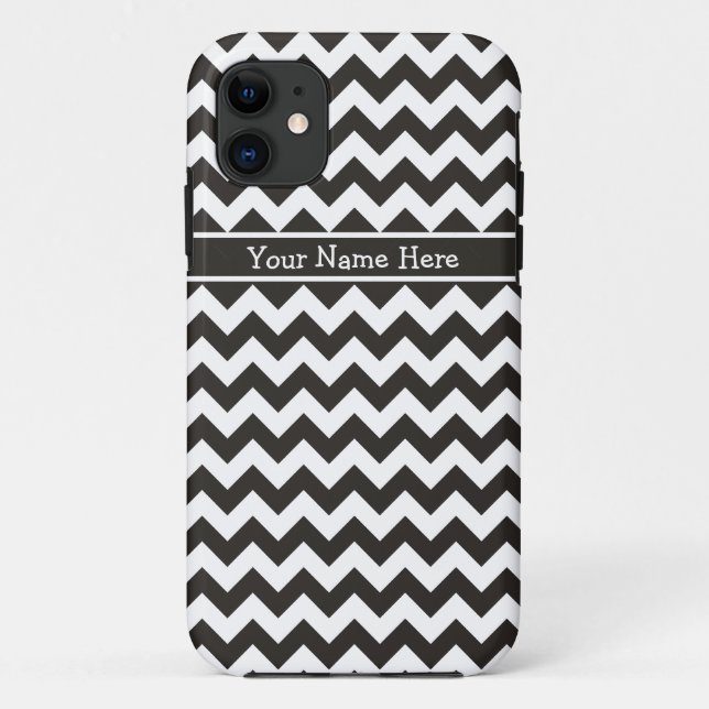 Capa Para iPhone 11 Padrão Chic Black and White Chevrons (Verso)