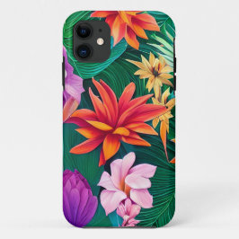 Capa Para iPhone 11 Padrão Colorido de Flores Tropicais