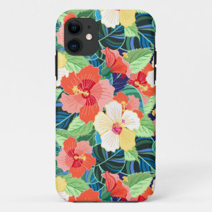 Capa Para iPhone 11 Padrão Colorido de Hibiscus