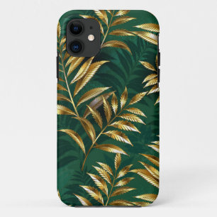 Capa Para iPhone 11 Padrão contínuo com samambaias douradas