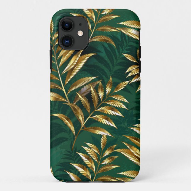 Capa Para iPhone 11 Padrão contínuo com samambaias douradas (Verso)