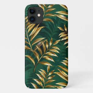 Capa Para iPhone 11 Padrão contínuo com samambaias douradas