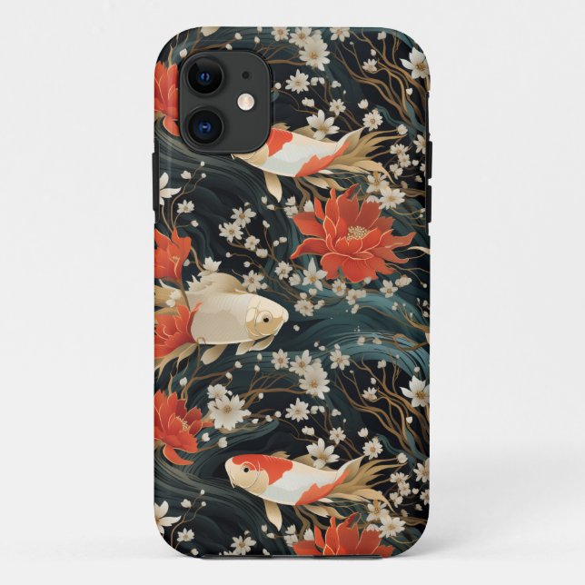 Capa Para iPhone 11 Padrão contínuo de peixes Koi japoneses (Verso)