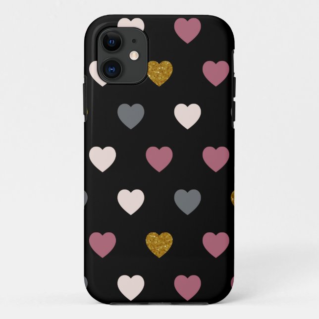 Capa Para iPhone 11 Padrão Corações 30 (Verso)