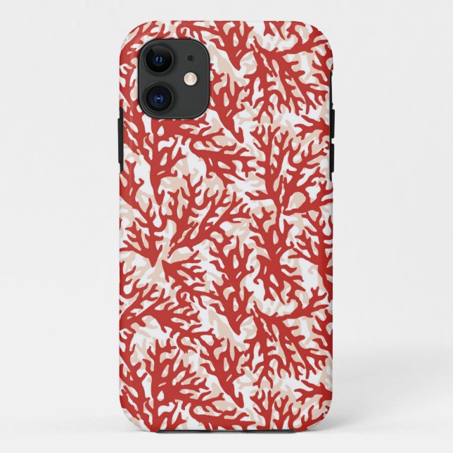Capa Para iPhone 11 Padrão Coral Vermelho 2 (Verso)