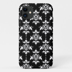 Capa Para iPhone 11 Padrão Damasko Floral Preto e Branco