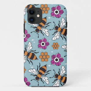 Capa Para iPhone 11 Padrão de Abelhas de Mel Doce