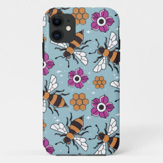 Capa Para iPhone 11 Padrão de Abelhas de Mel Doce