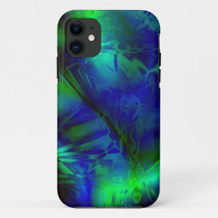Capa Para iPhone 11 Padrão de Abstrato de Arte Digital Azul e Verde
