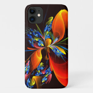 Capa Para iPhone 11 Padrão de Abstrato de Arte Floral Azul Laranja Mod