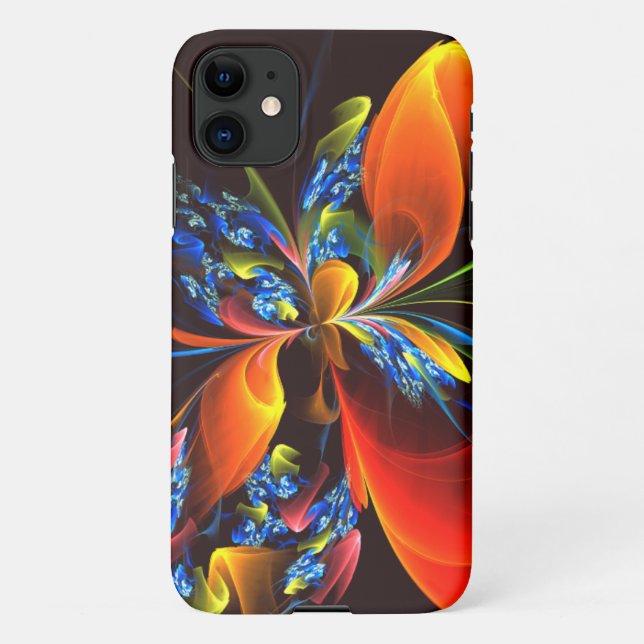 Capa Para iPhone 11 Padrão de Abstrato de Arte Floral Azul Laranja Mod (Verso)