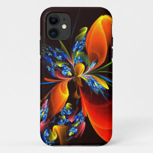 Capa Para iPhone 11 Padrão de Abstrato de Arte Floral Azul Laranja Mod
