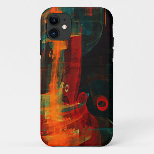 Capa Para iPhone 11 Padrão de Abstrato de Arte Moderno Vermelho Azul-L