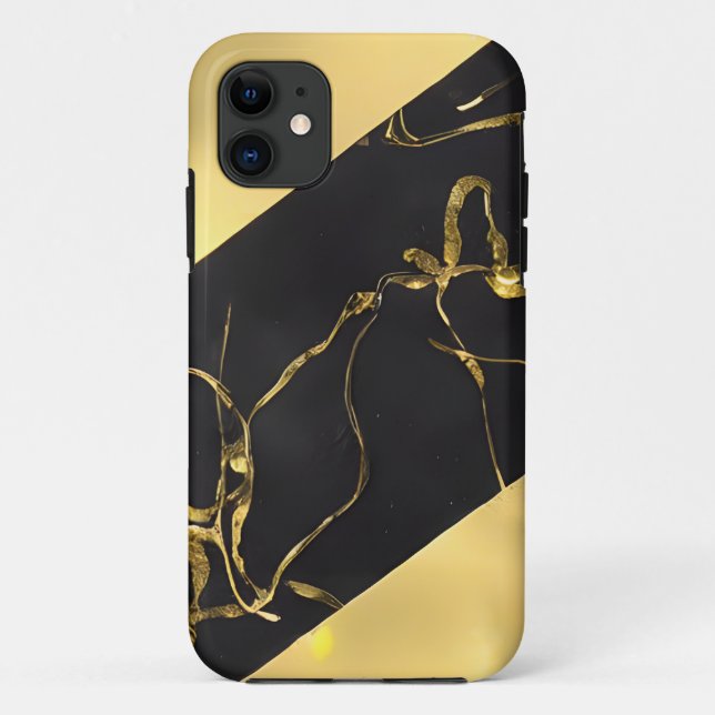 Capa Para iPhone 11 Padrão de Abstrato preto e Dourado (Verso)