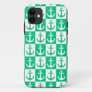 Capa Para iPhone 11 Padrão de Âncora do Navio Verificado - Verde Oceân