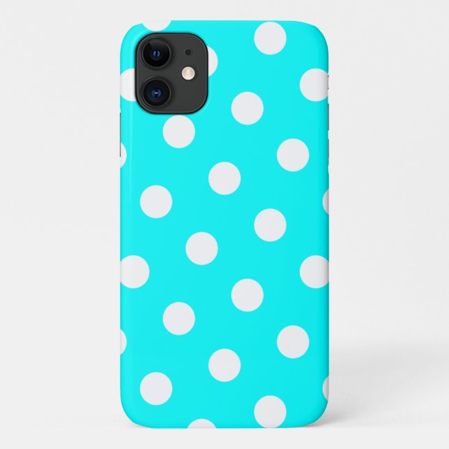 Capa Para iPhone 11 Padrão de Aqua e Bolinhas branca (Verso)