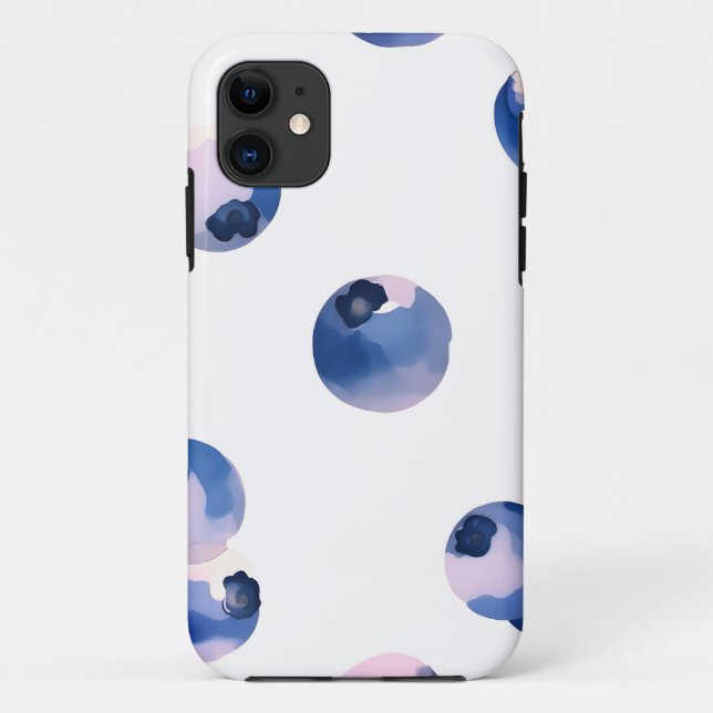 Capa Para iPhone 11 Padrão de Aquarela de Mirtilos  (Verso)