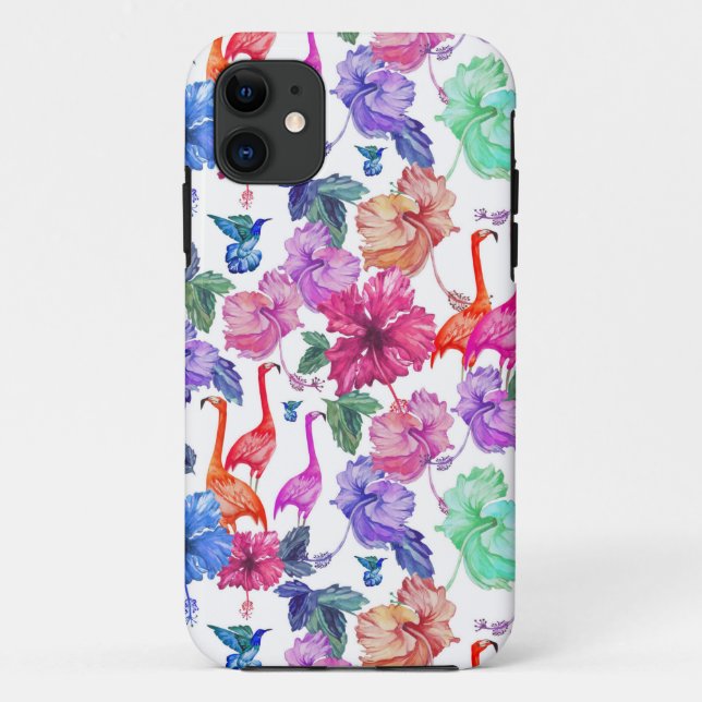 Capa Para iPhone 11 Padrão de Aquarela Tropical (Verso)